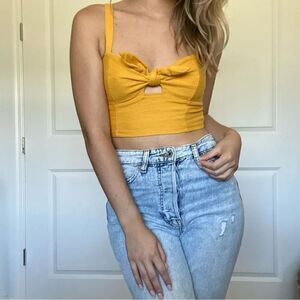 Forever 21 Yellow Tie Crop Top